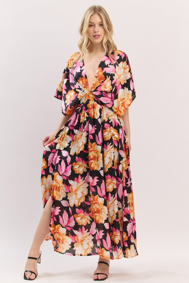 FLORAL PRINTED WOVEN MAXI DRESS