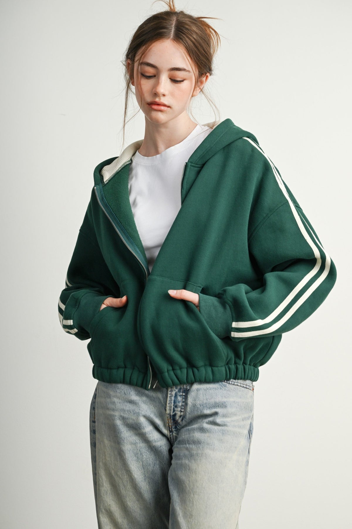 SIDE STRIPE ZIP UP HOODIE