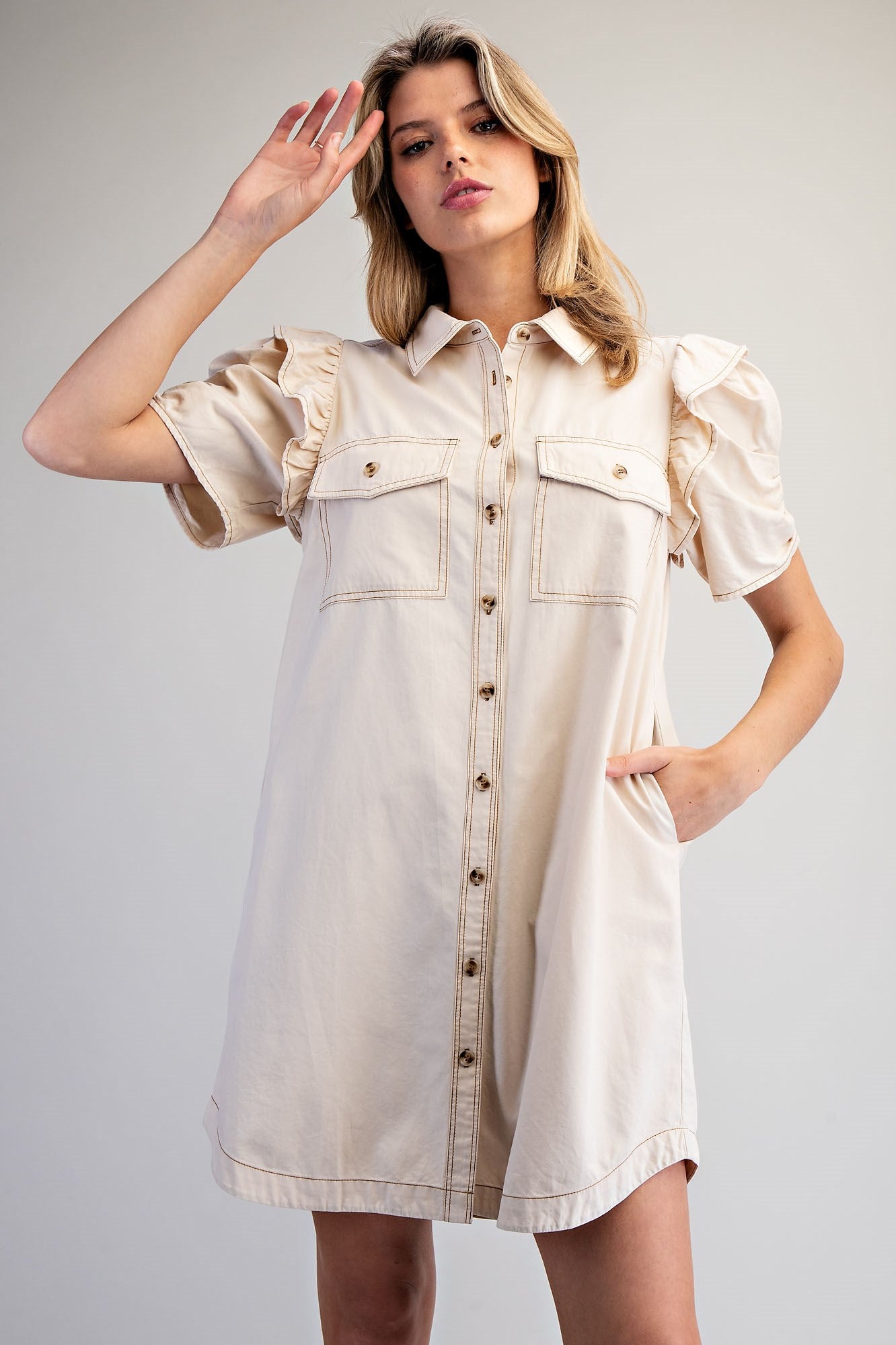 MINERAL WASHED BUTTON DOWN MINI DRESS
