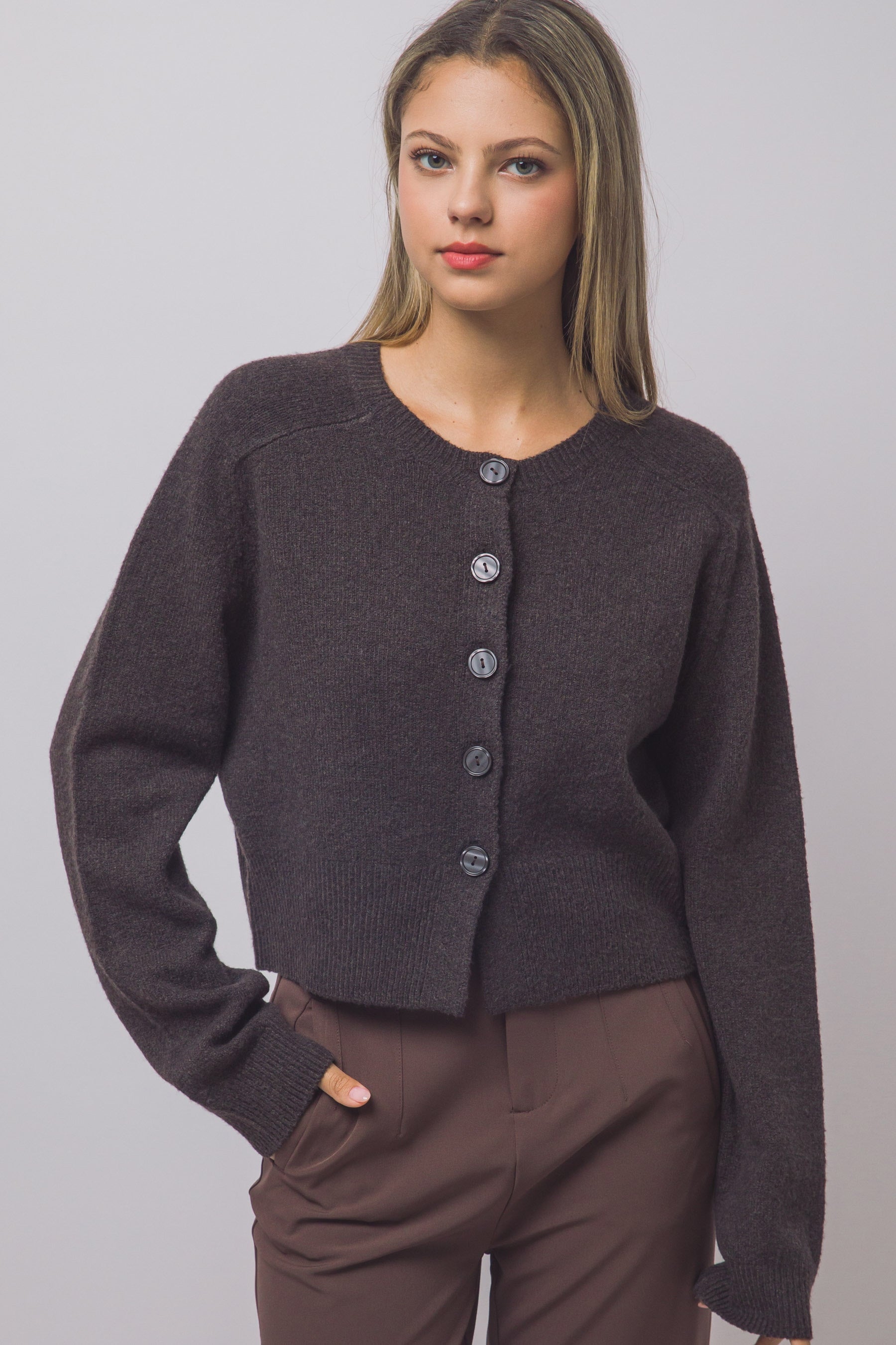 COZY ESSENTIAL SOLID BUTTON DOWN CARDIGAN