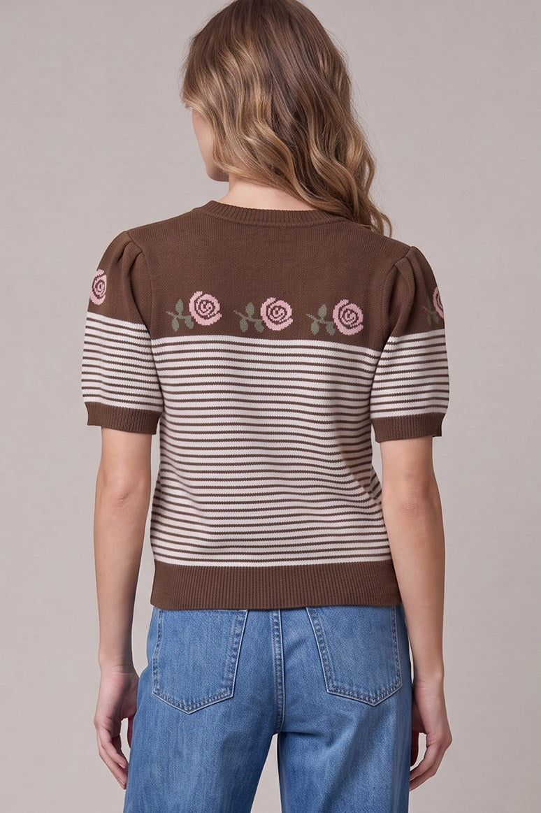 ROSE STRIPED PATTERN SWEATER TOP