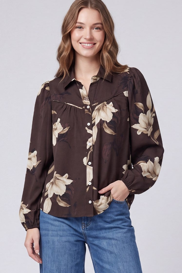 WOVEN PRINT COLLARED BLOUSE TOP