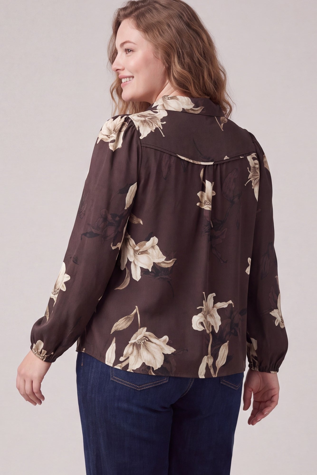 PLUS - WOVEN PRINT COLLARED BLOUSE TOP