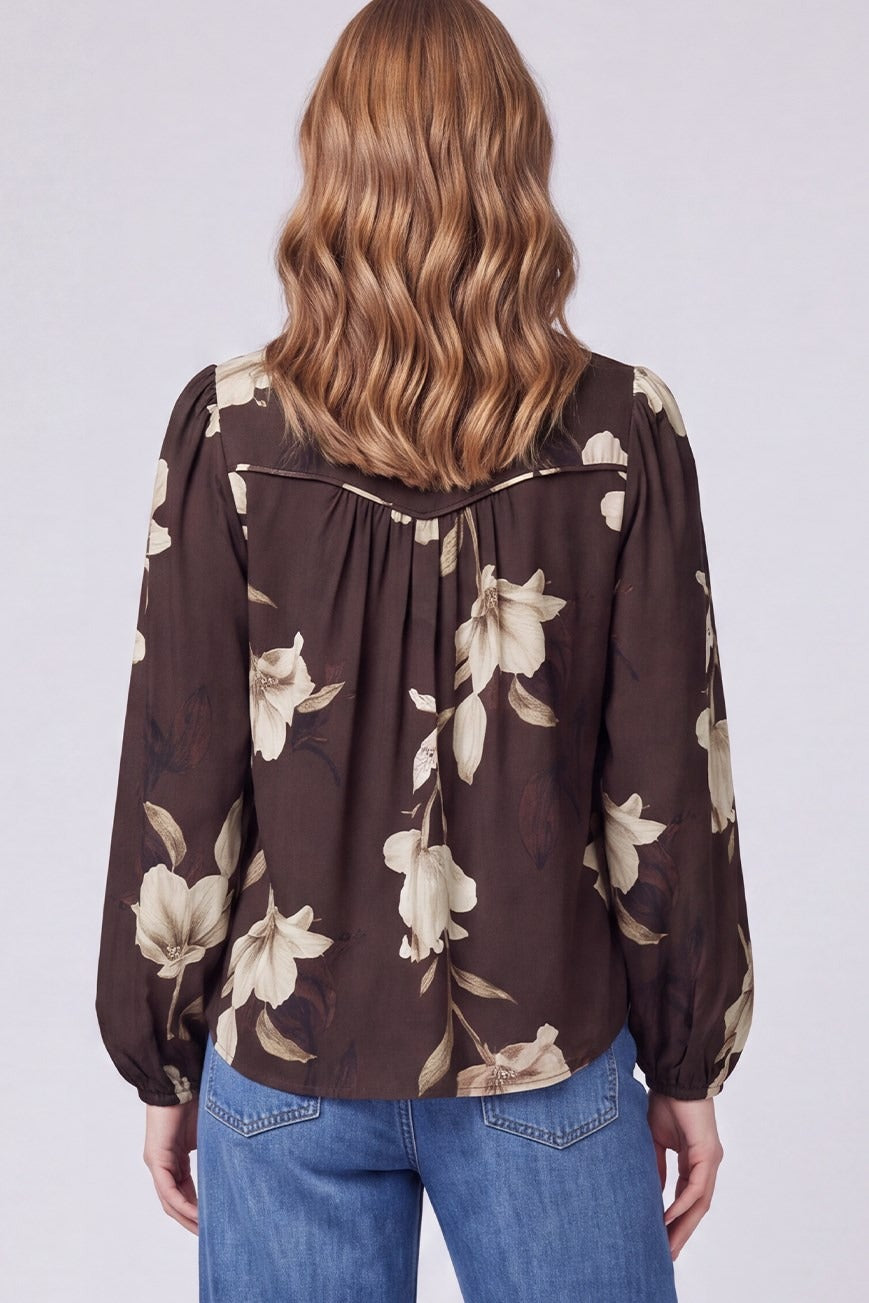 WOVEN PRINT COLLARED BLOUSE TOP