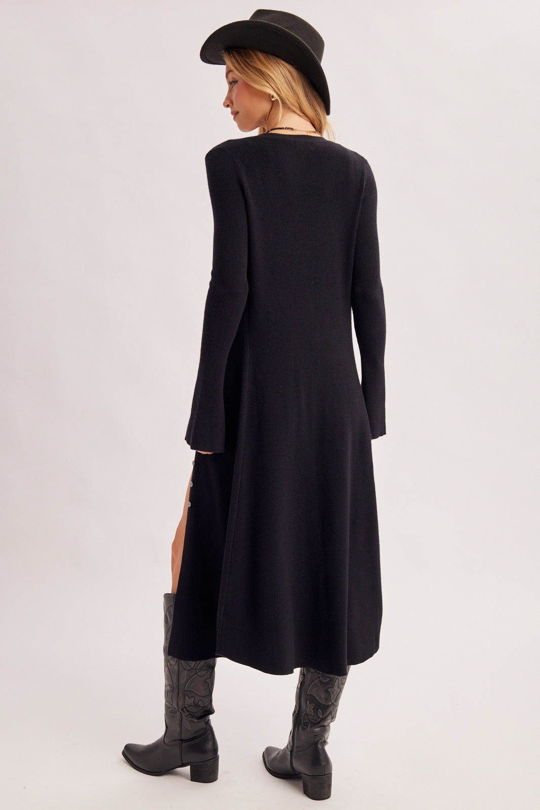 MULTI-WAY RIBBED KNIT CARDIGAN MIDI DRESS