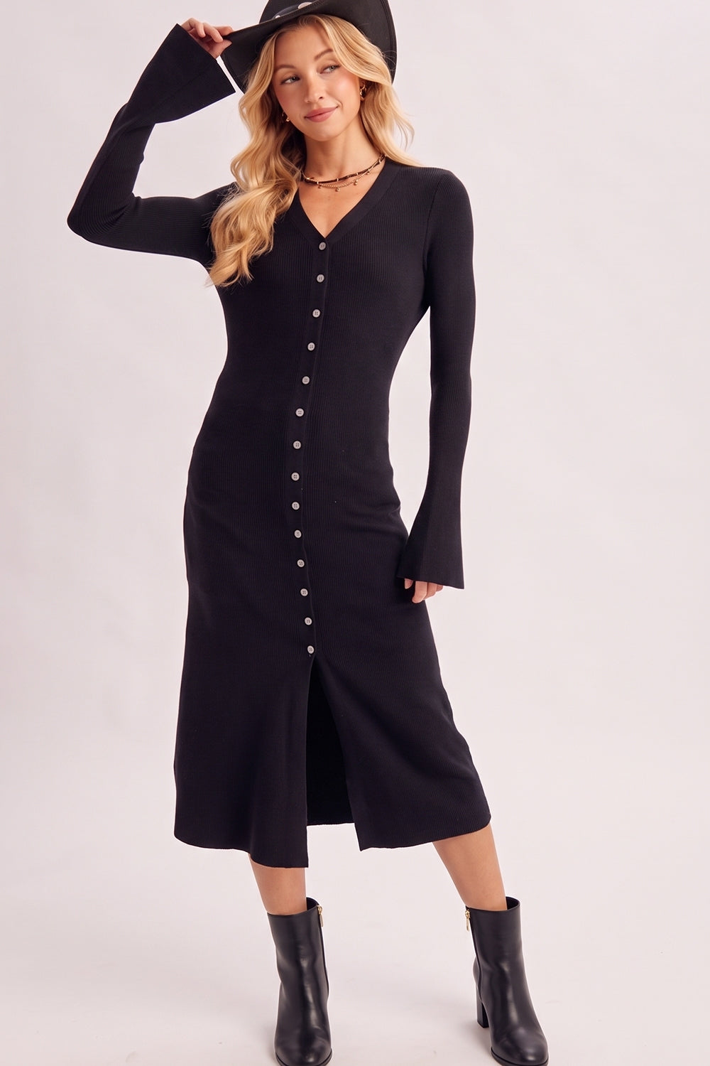 MULTI-WAY RIBBED KNIT CARDIGAN MIDI DRESS