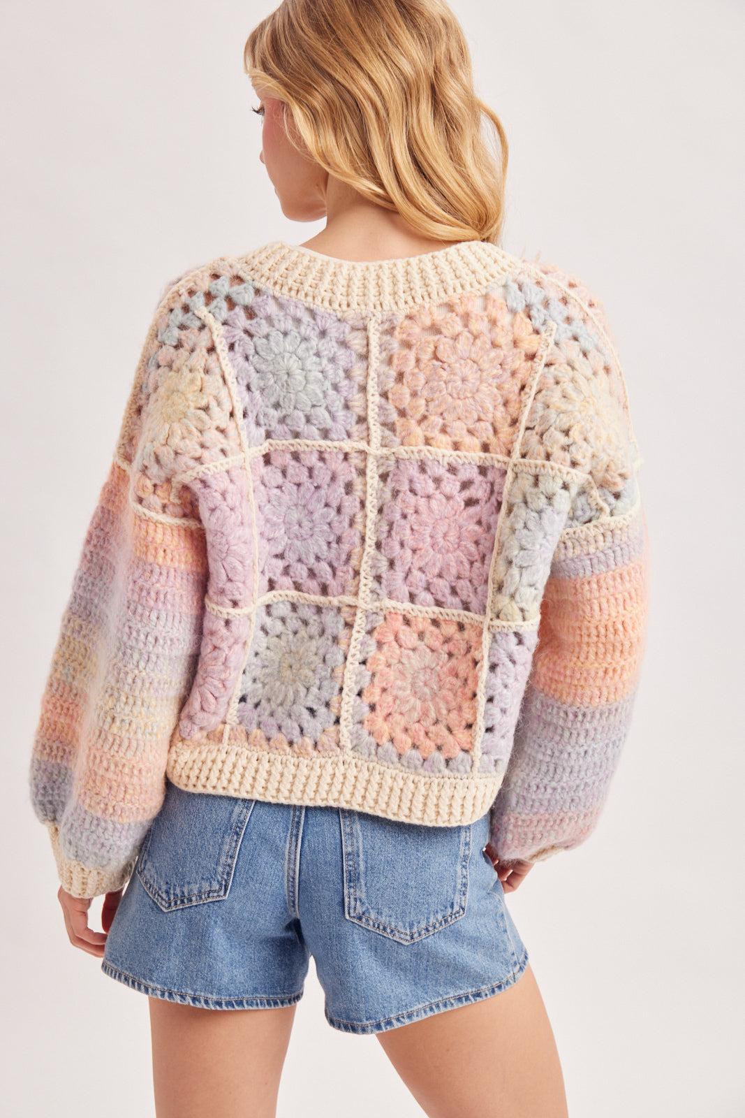 HAND CRAFTED MULTI COLOR FLUFFY CROCHET CARDIGAN