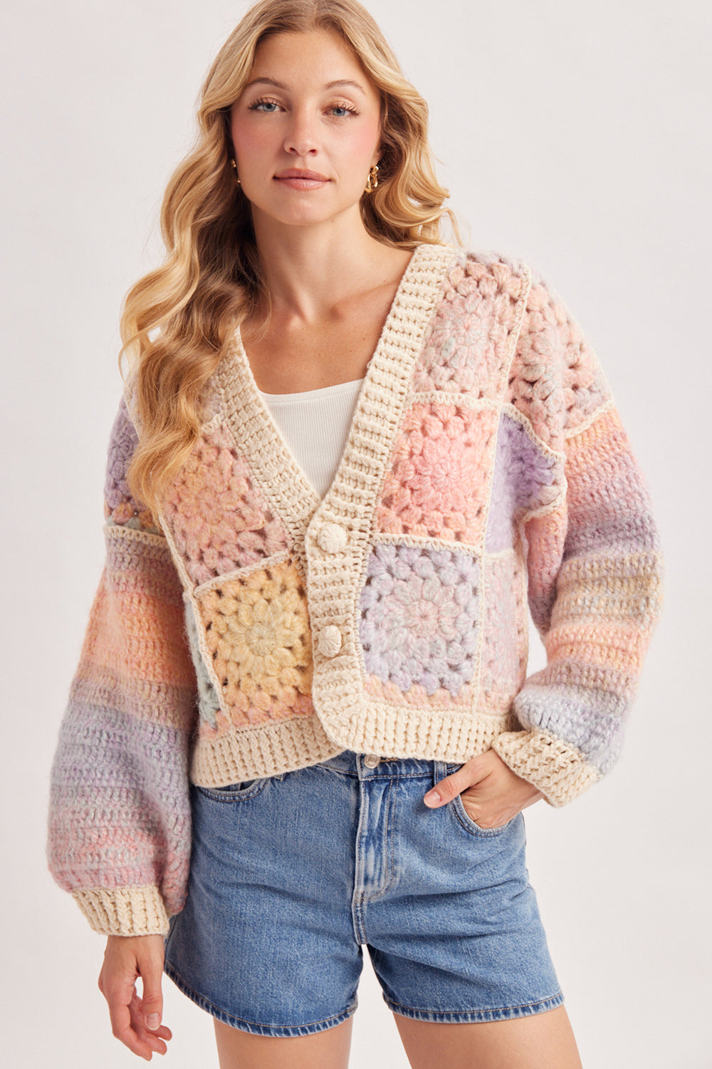 HAND CRAFTED MULTI COLOR FLUFFY CROCHET CARDIGAN