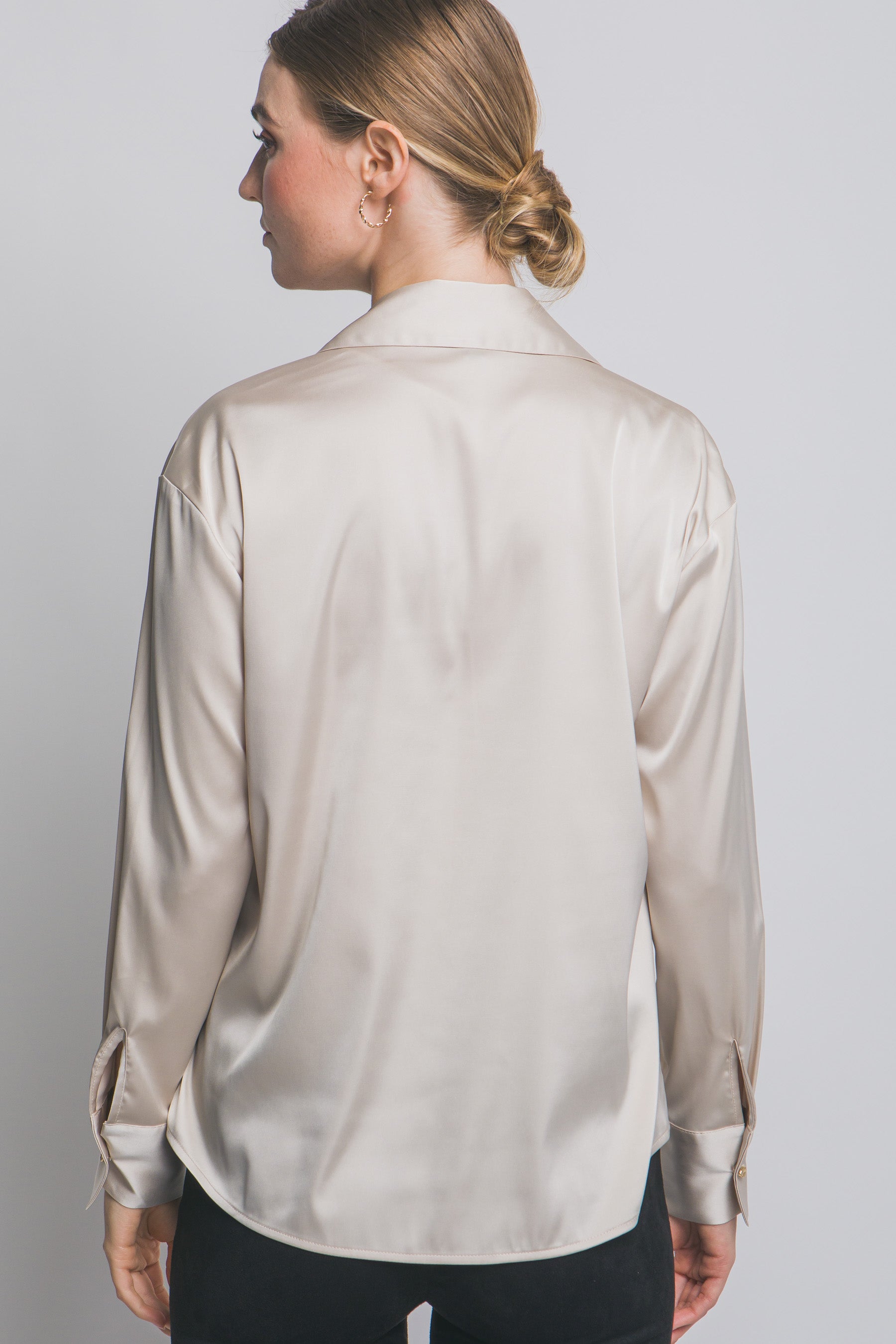 SOLID SATIN BUTTON DOWN SHIRT