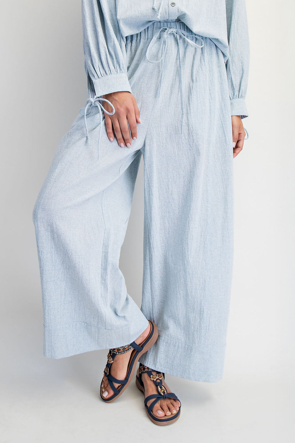 WAIST ELASTIC WIDE LEG PANTS