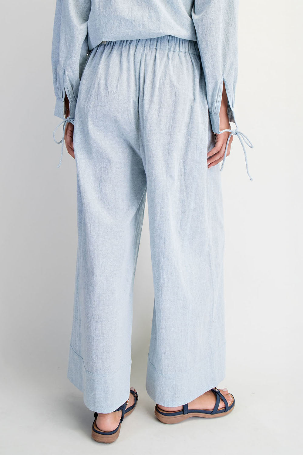 WAIST ELASTIC WIDE LEG PANTS
