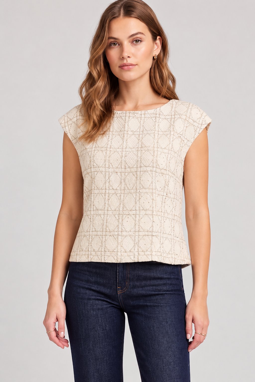 DROP SHOULDER TWEED TOP