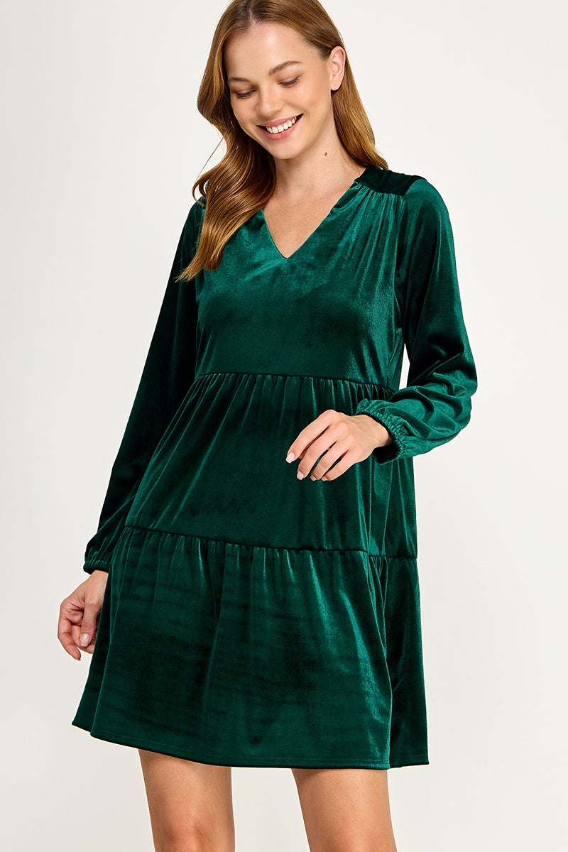 VELVET TIERED BABY DOLL DRESS