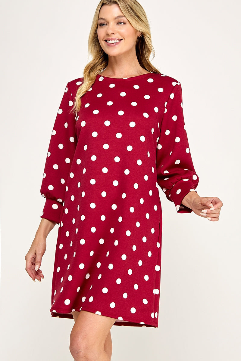 POLKA DOT PRINTED SHIFT MINI DRESS