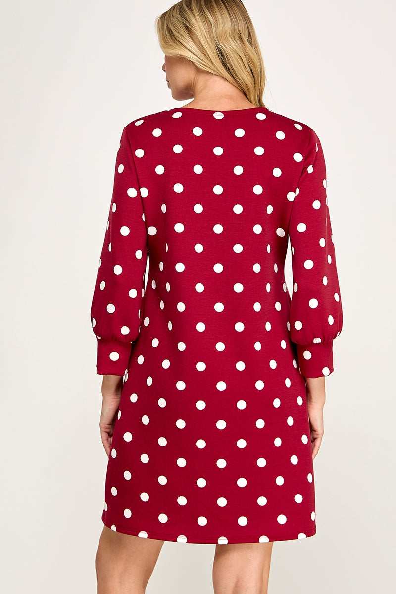 POLKA DOT PRINTED SHIFT MINI DRESS