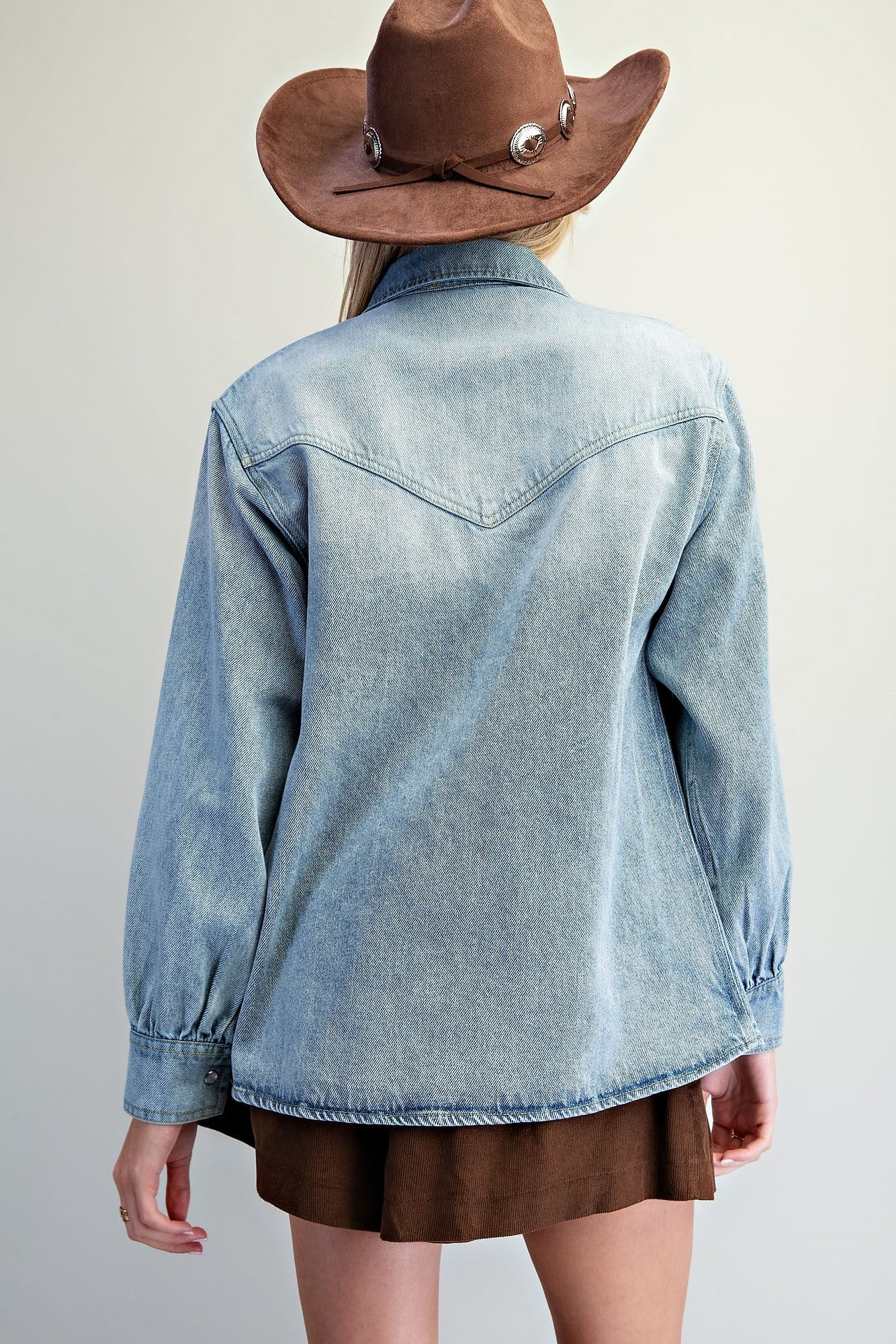 WASHED WESTERN EMBROIDERED BUTTON DOWN SHIRT JACKET