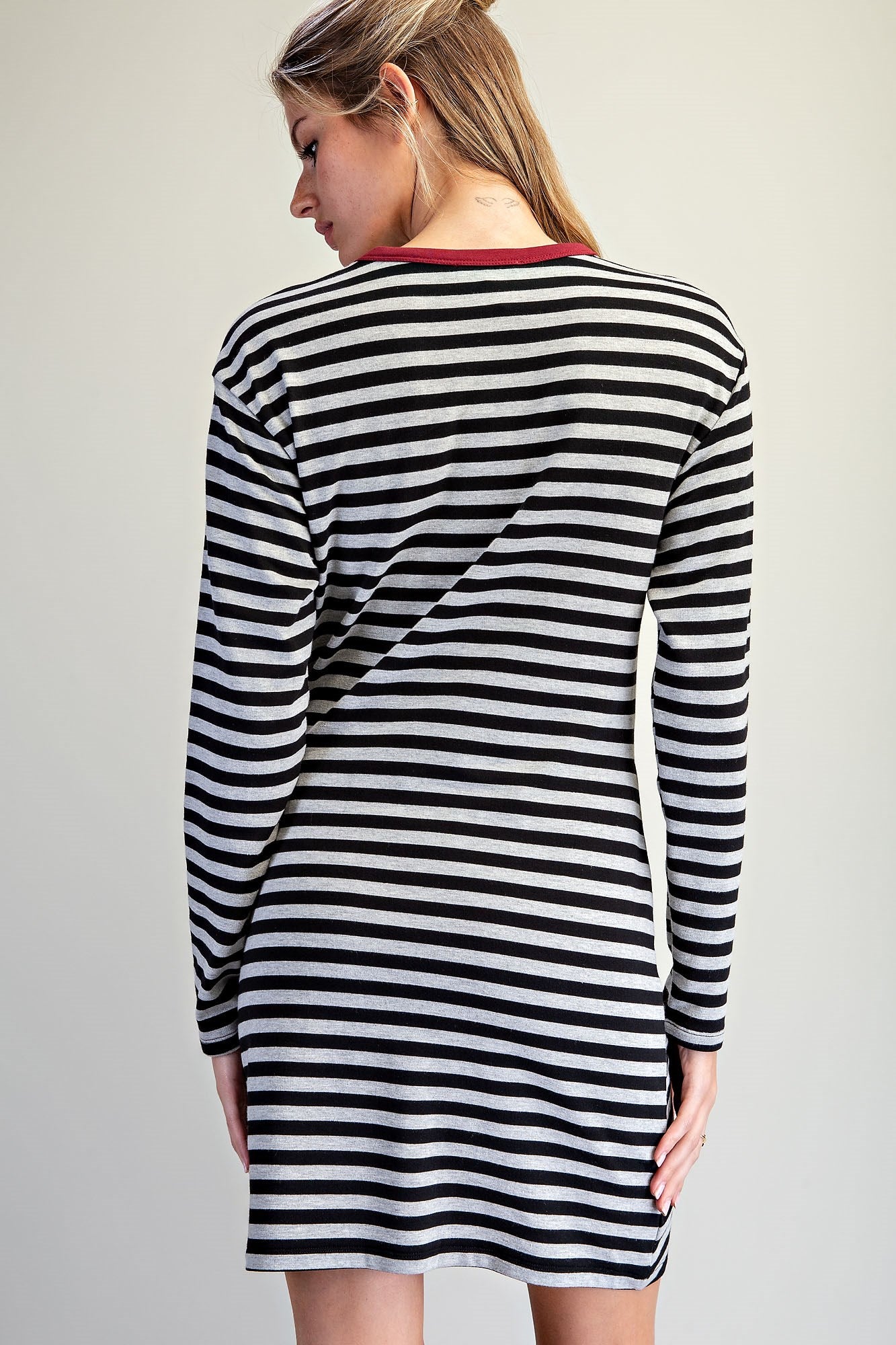 STRIPED FRONT TIE MINI DRESS