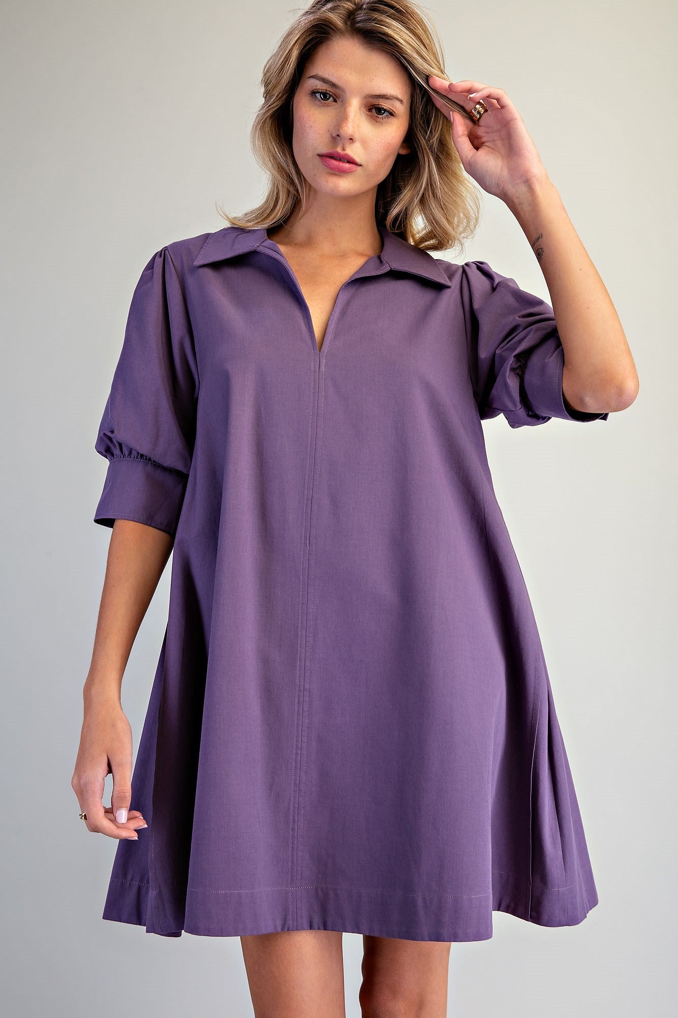 COLLARED SPLIT NECK MINI DRESS