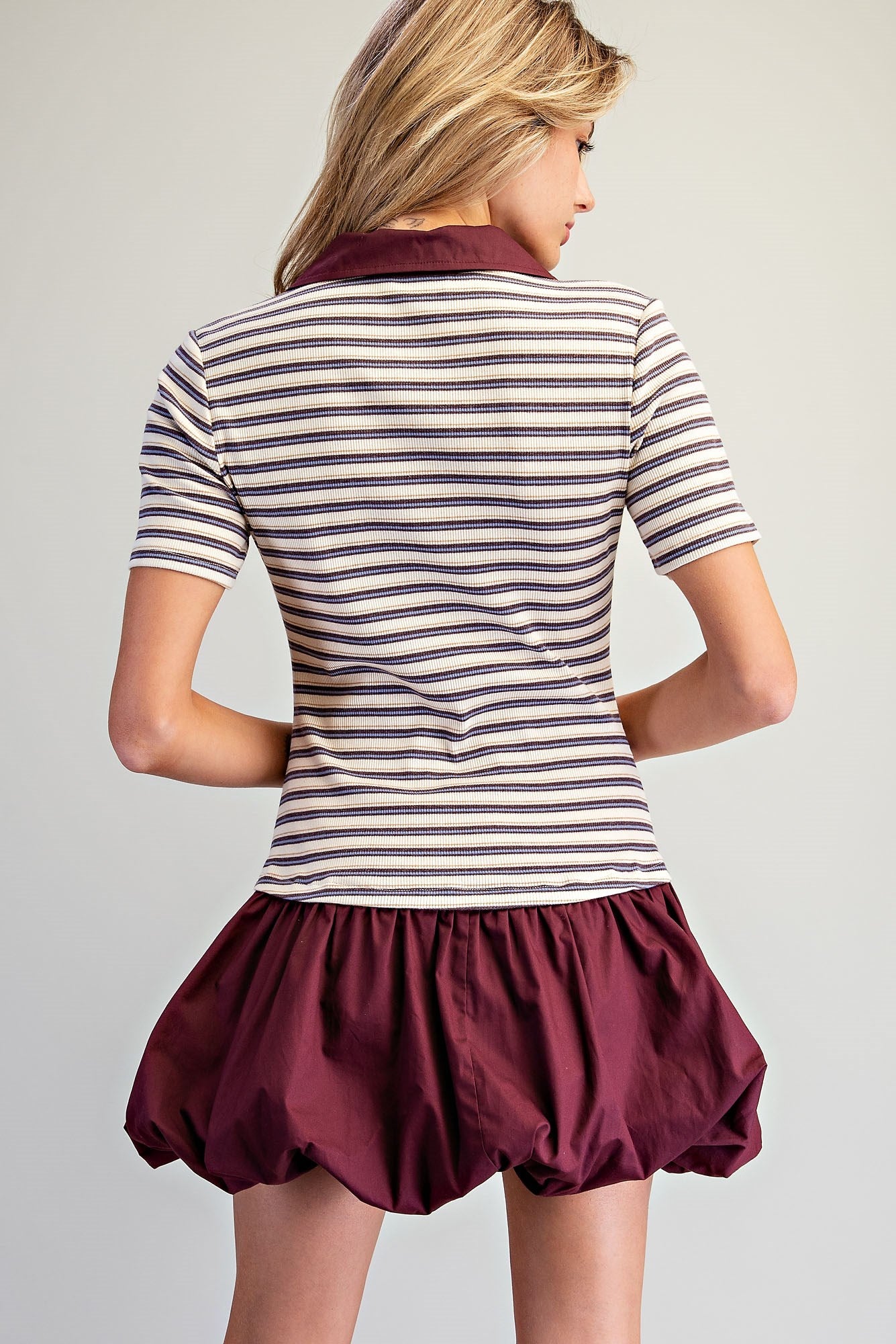 STRIPED CONTRAST BUBBLE HEM MINI DRESS
