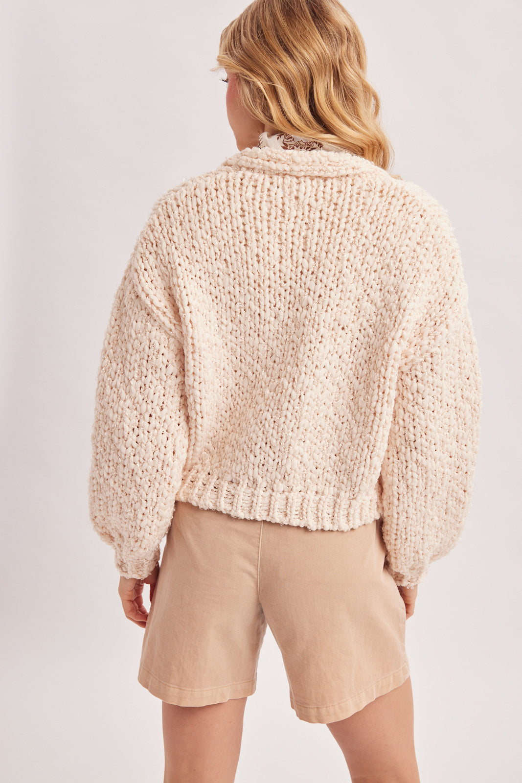COZY BUTTON DOWN MARLED BOUCLE CARDIGAN