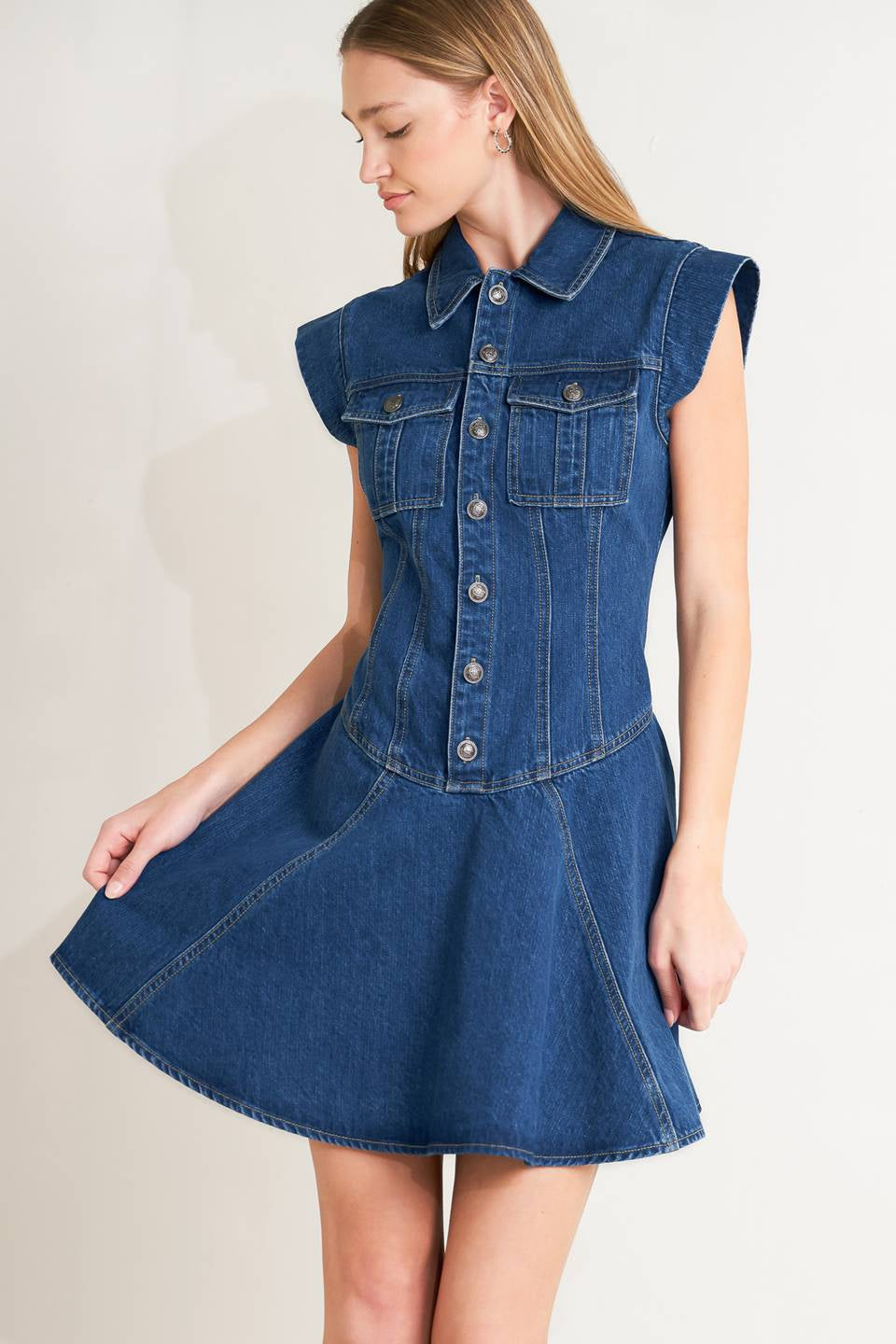 WASHED DENIM MINI DRESS