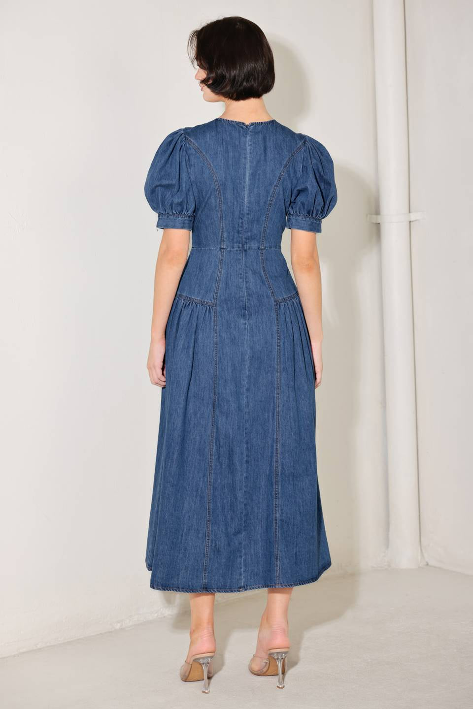 WASHED DENIM MIDI DRESS