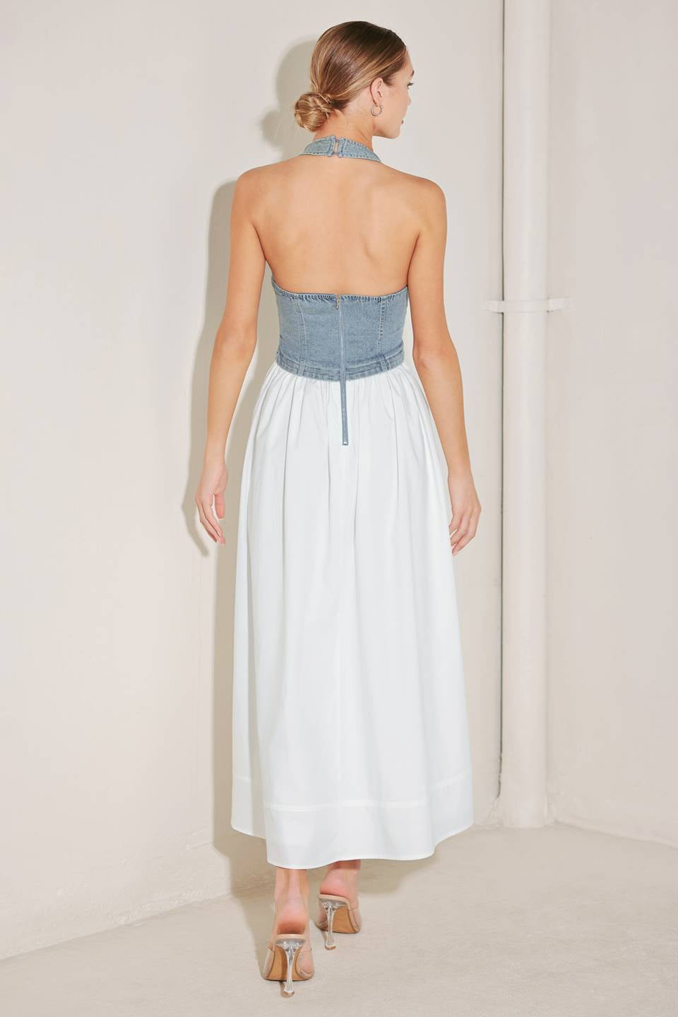 WOVEN VEST SKIRT COMBO MIDI DRESS