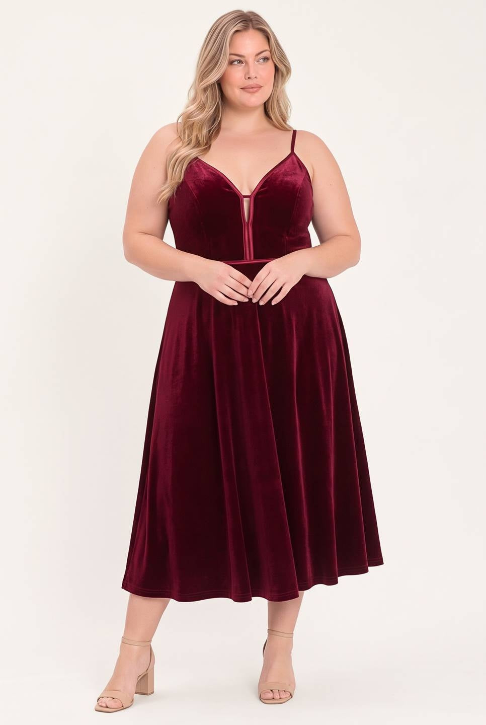 PLUS - SOLID VELVET MIDI DRESS