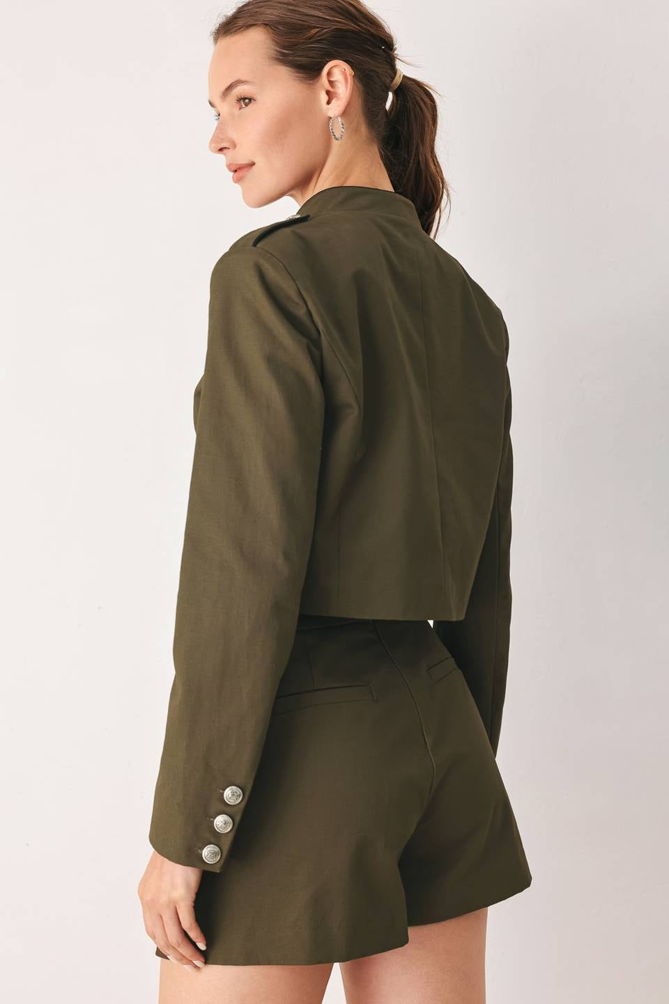 SOLID WOVEN CROP JACKET