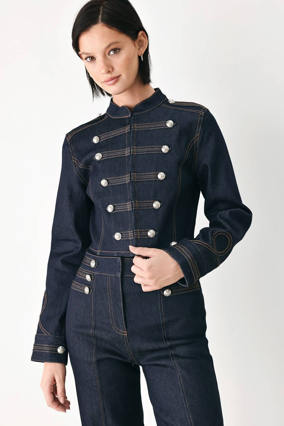 DENIM MILITARY ZIPPER FRONT JACKET
