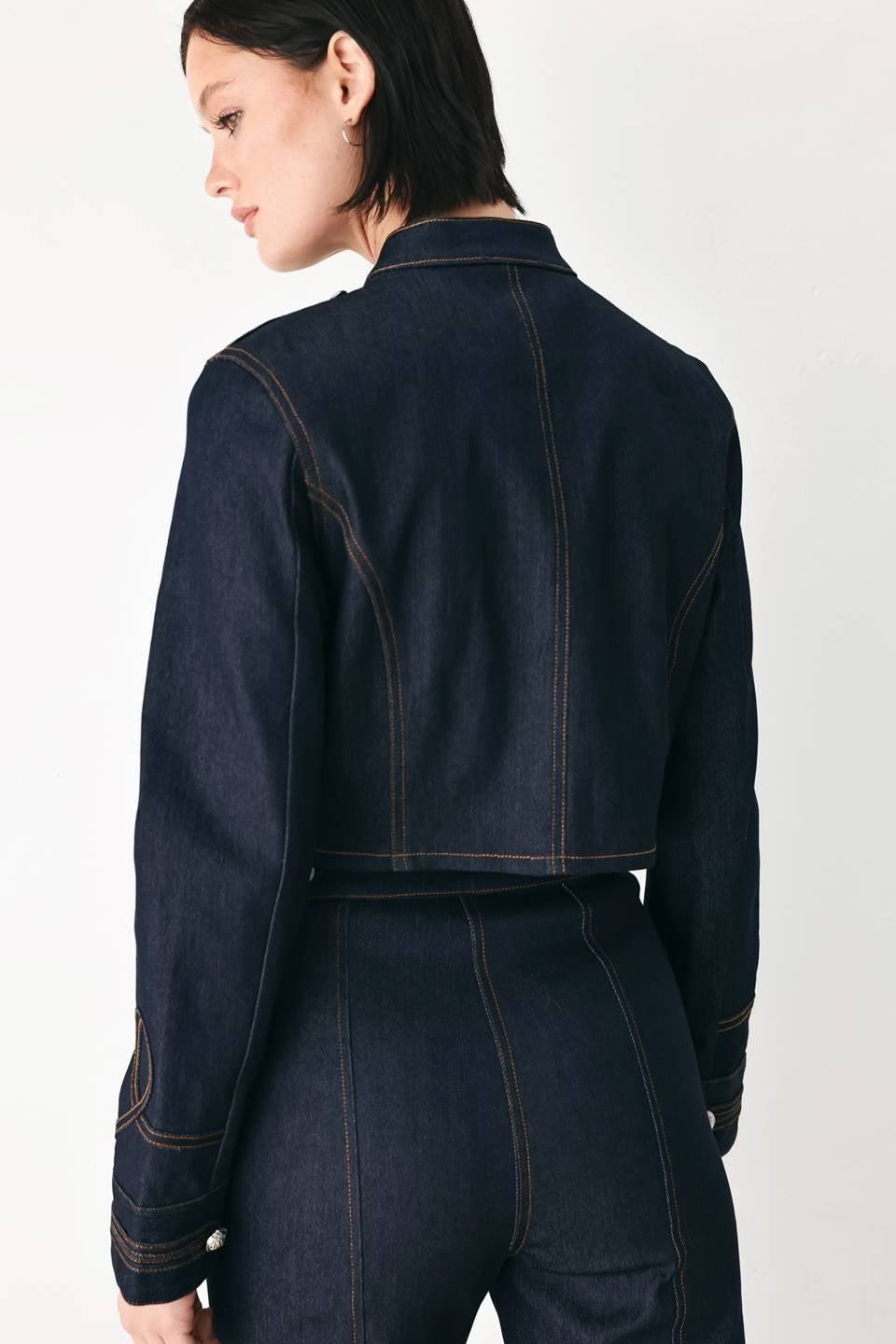 DENIM MILITARY ZIPPER FRONT JACKET