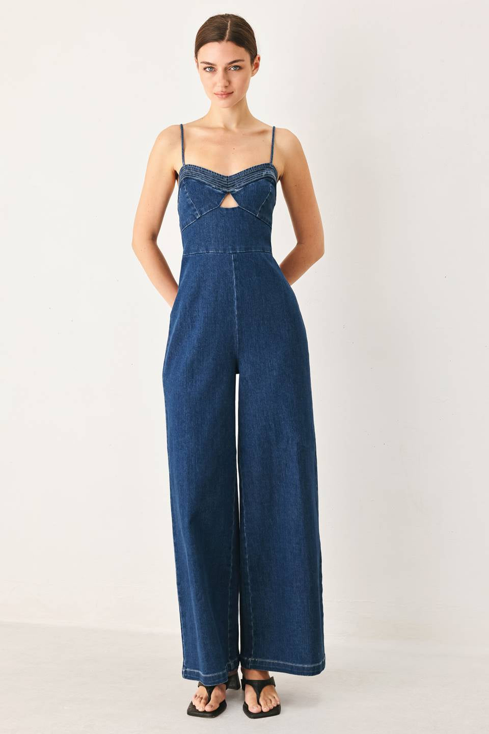 WASHED DENIM CAMI JUMPSUIT