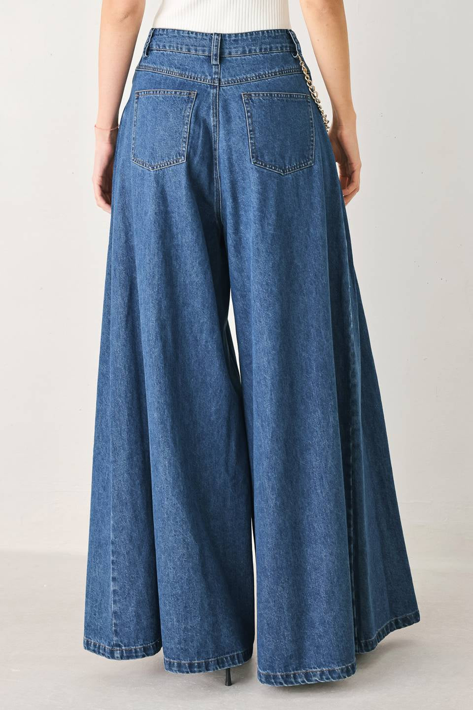 WASHED DENIM EXTRA WIDE LEG PANTS