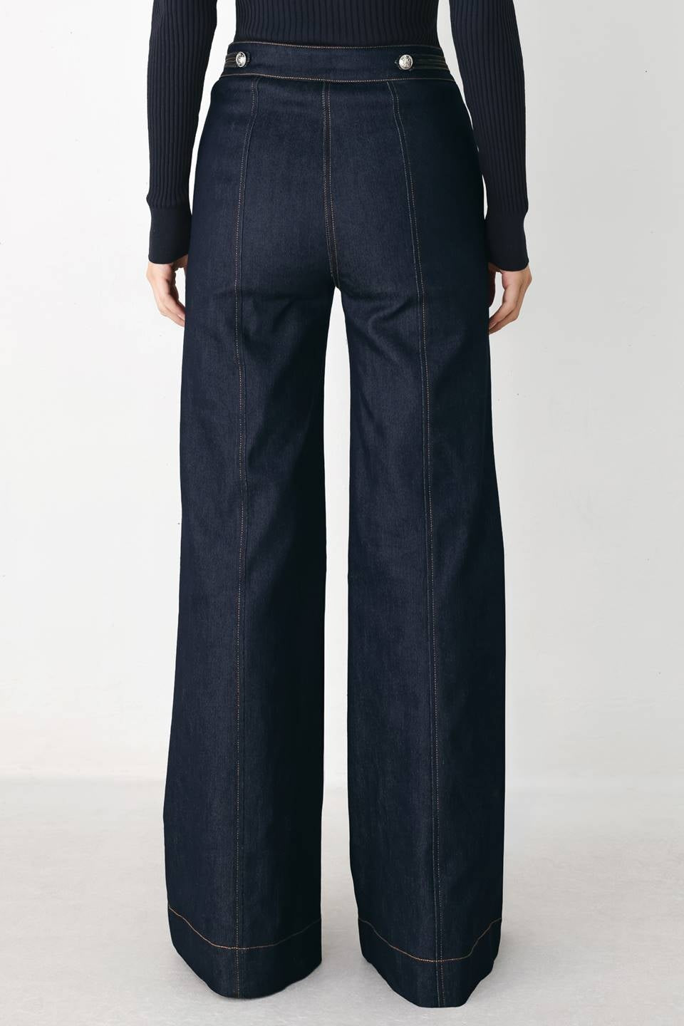 DENIM FLARE LEG PANTS