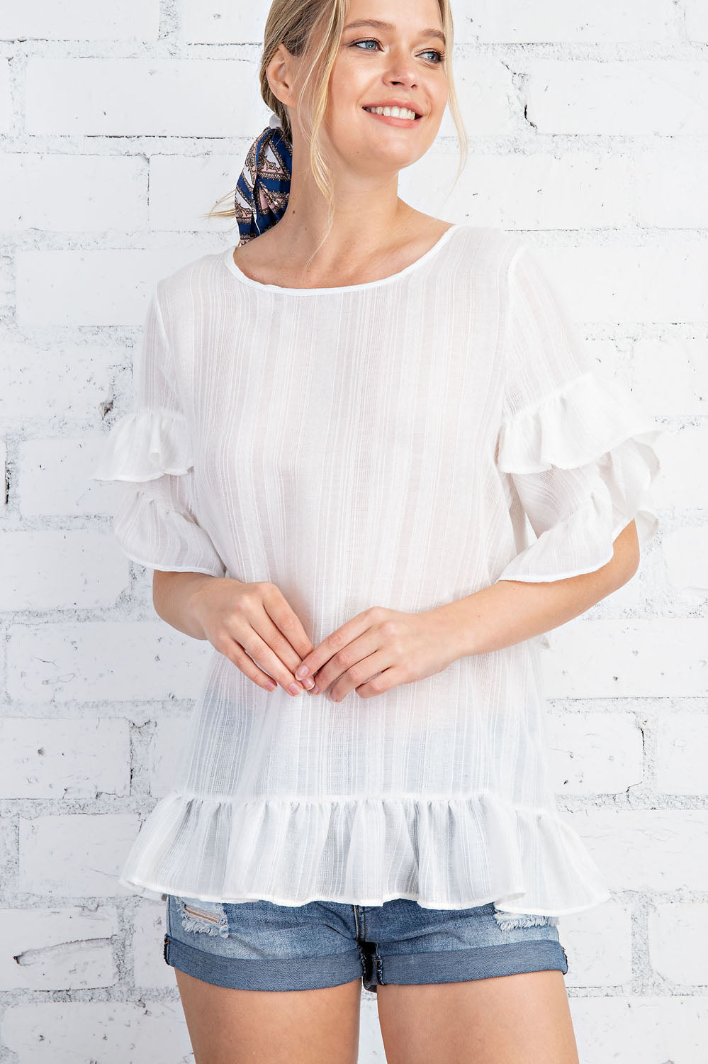 GAUZE RUFFLED TOP