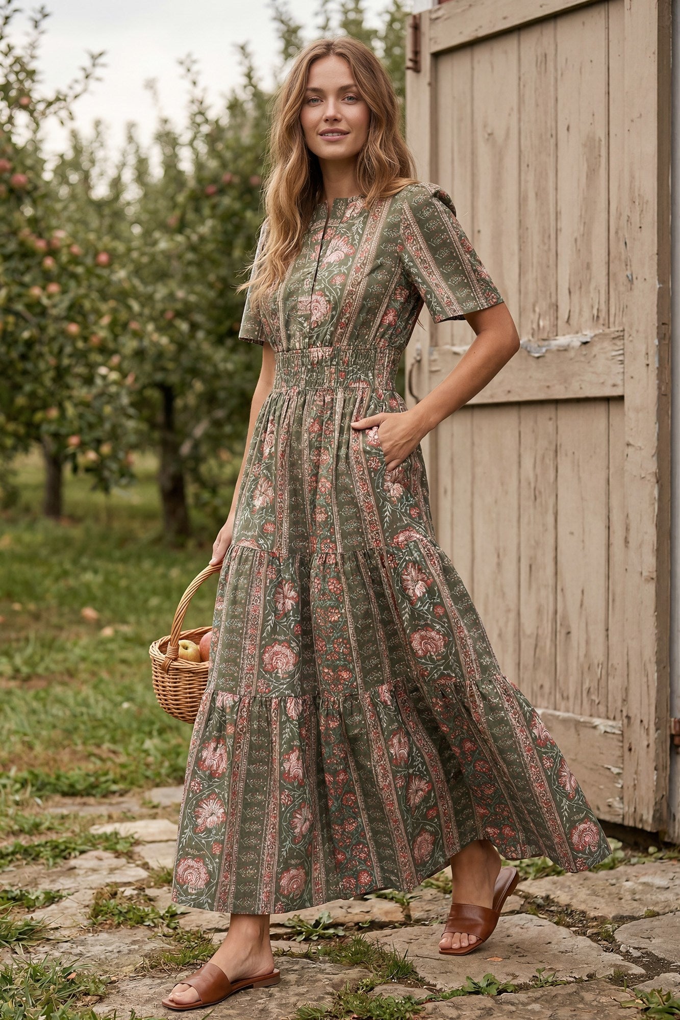 WOVEN PRINT TIERED MAXI DRESS