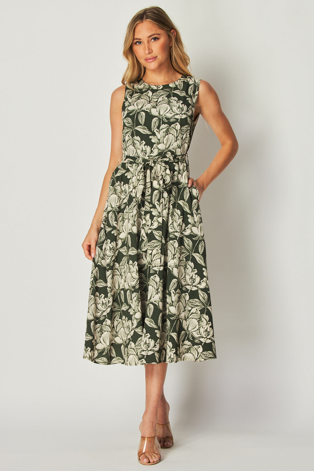 FLORAL PRINTED WOVEN MIDI DRESS