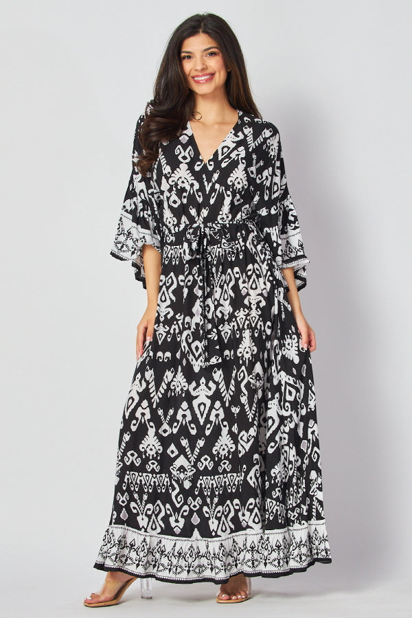 DAMASK BOARDER PRINTED WOVEN MAXI DRESS
