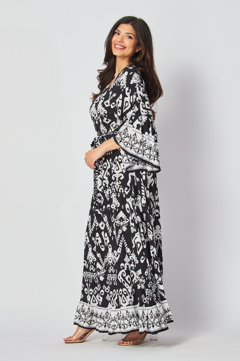 DAMASK BOARDER PRINTED WOVEN MAXI DRESS