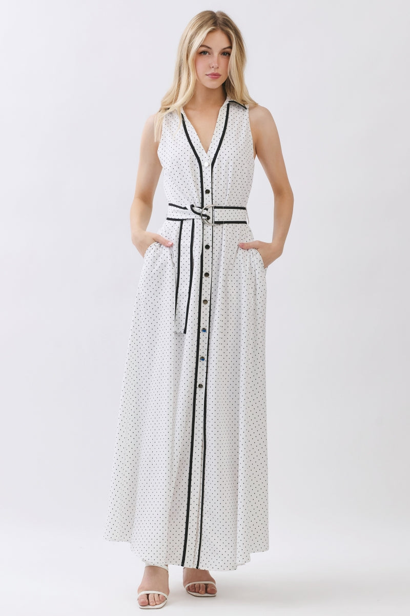 SMALL POLKA DOT PRINTED WOVEN MAXI DRESS