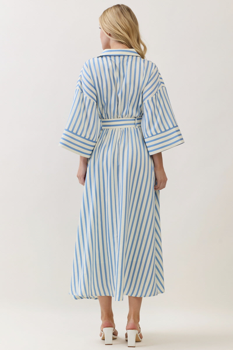 STRIPED WOVEN TEXTURED BUTTON DOWN MAXI DRESS