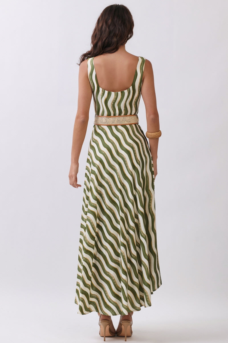 WAVE PRINTED STRIPE MAXI DRESS