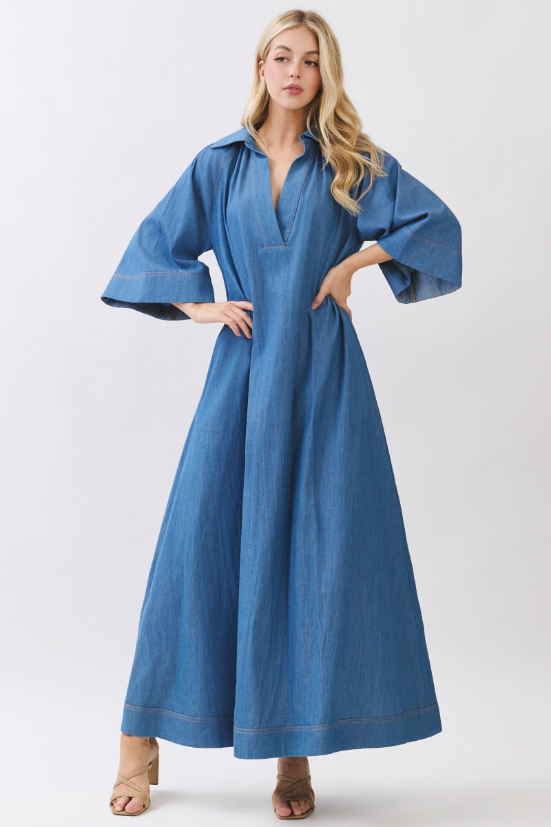 SOLID DENIM MAXI DRESS