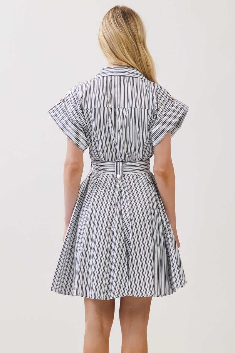 STRIPED WOVEN BUTTON DOWN MINI DRESS