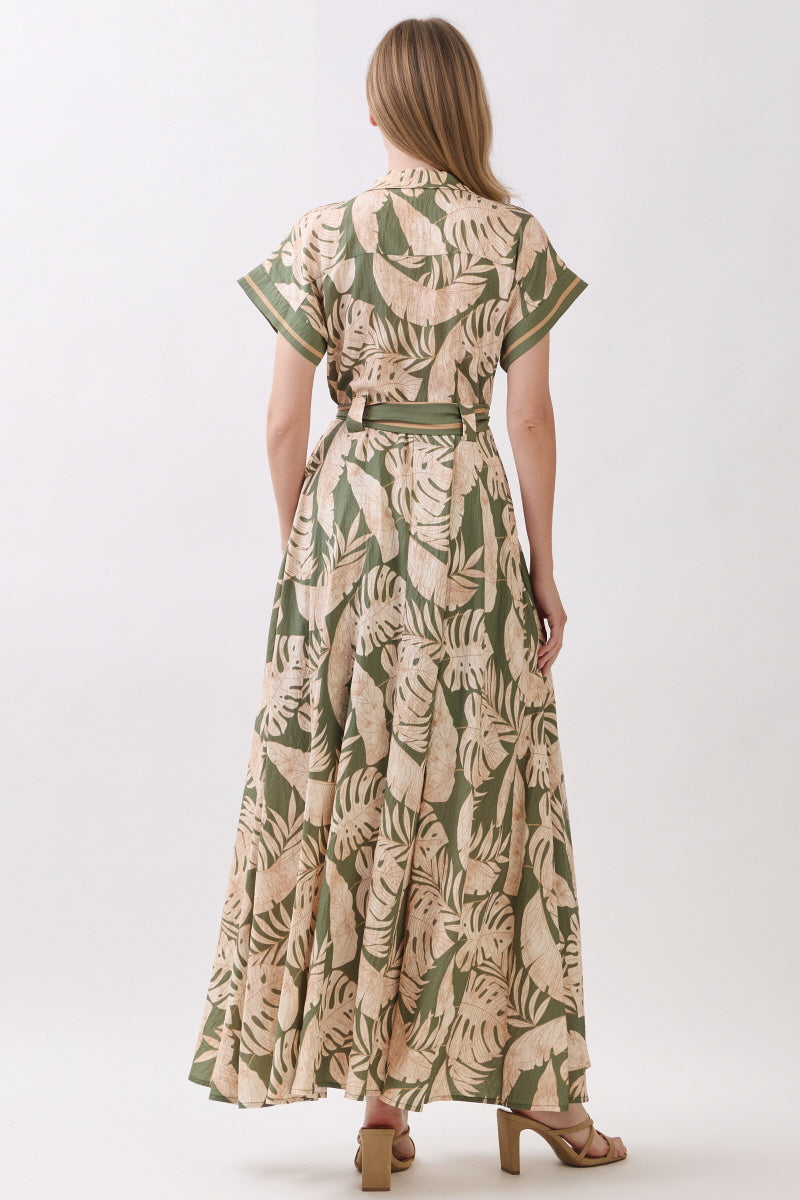 PALM BOARDER PRINTED BUTTON DOWN MAXI DRESS