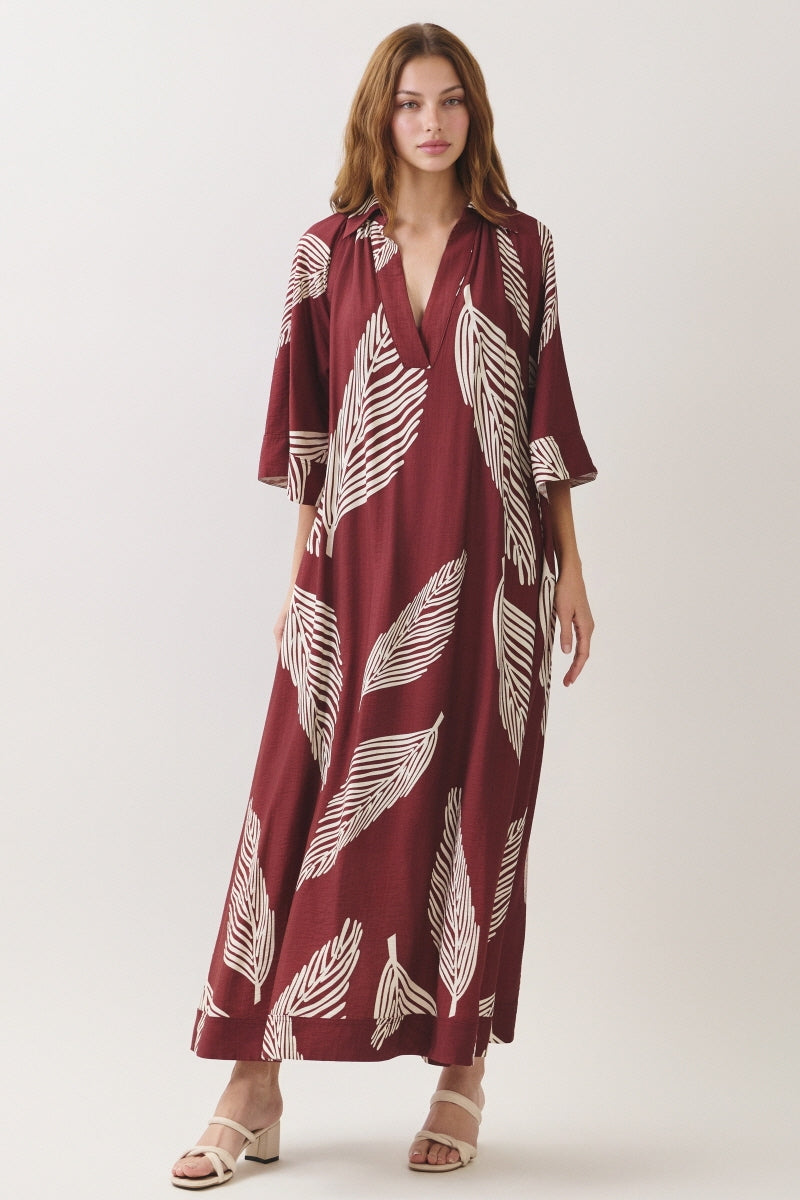 BIG PALM PRINTED MAXI DRESS