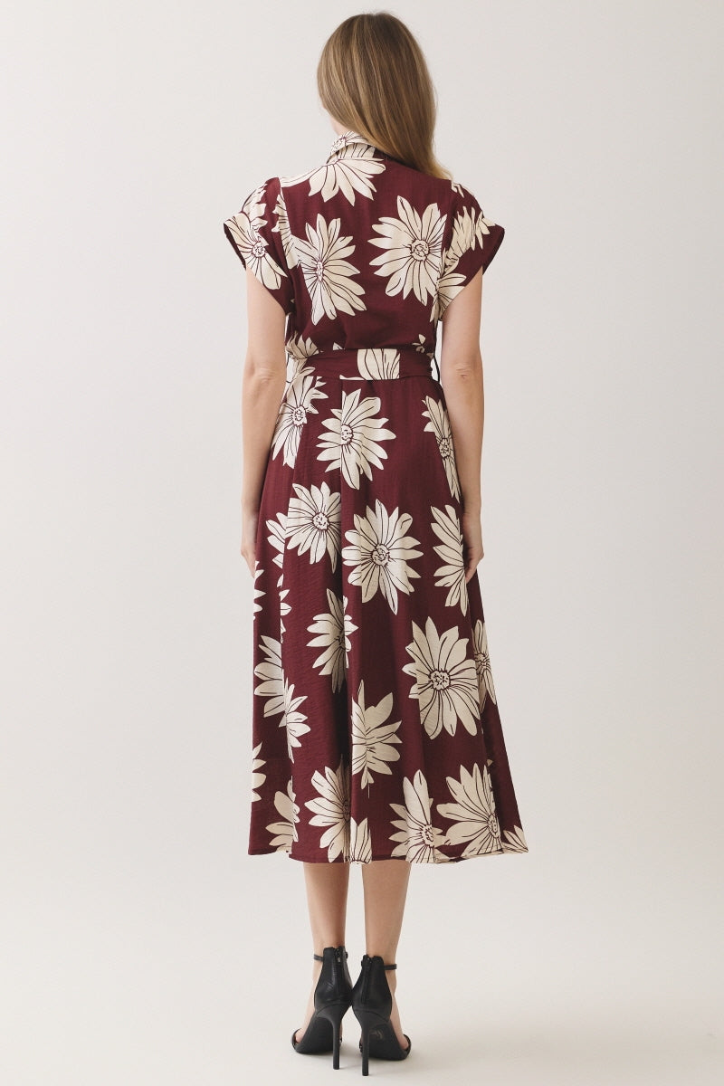 BIG FLORAL PRINTED BUTTON DOWN MIDI DRESS