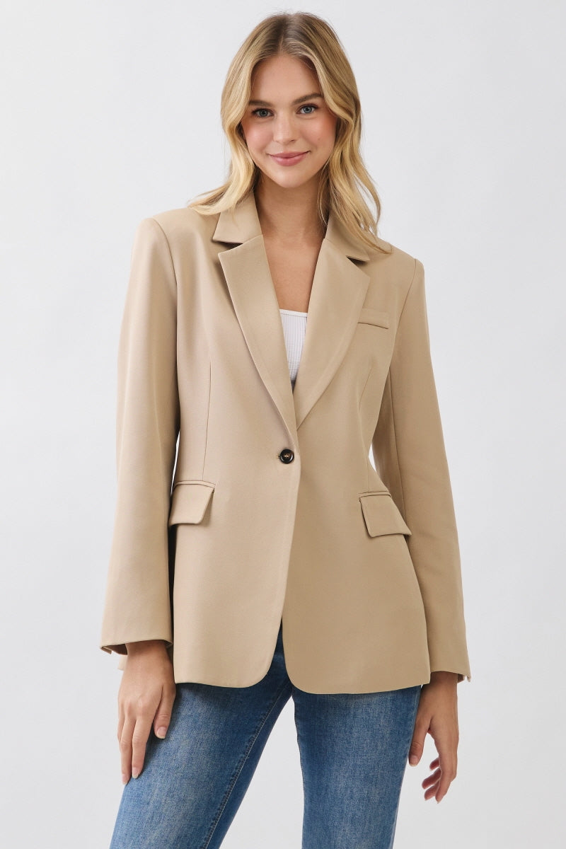 SOLID WOVEN ONE BUTTON BLAZER