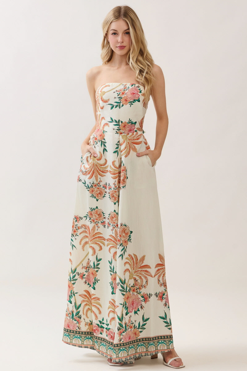 FLORAL BOARDER PRINTED JUMPSUIT