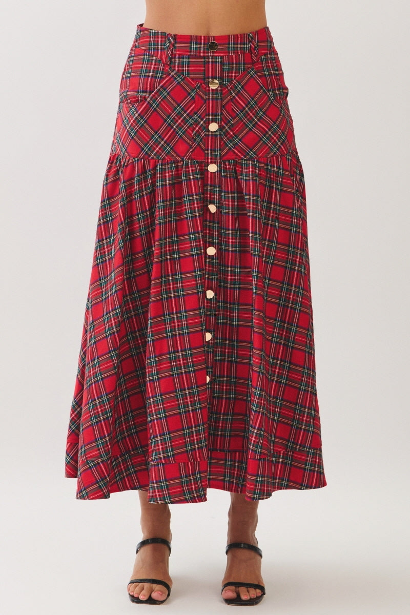 PLAID PRINTED A LINE MAXI SKIRT